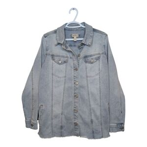 Logo Lori Goldstein Women's Shirt Jacket Sz 12 Denim w Frayed Hem Blue A587517